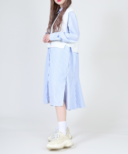 DING（ディング）の「DING/ストライプシャツワンピ－ス（シャツワンピース・レディース・ブラック系その他/ブルー系その他・FREE）」の11枚目の写真