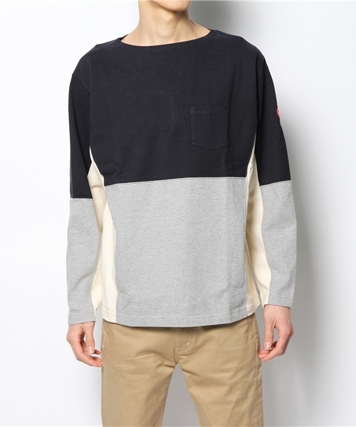 BEAMS(ビームス)の「○C.E / PATCH WORK LONG SREEVE TEE(Tシャツ/カットソー・メンズ・グレー/ネイビー・LARGE/SMALL/MEDIUM)」の1枚目の写真