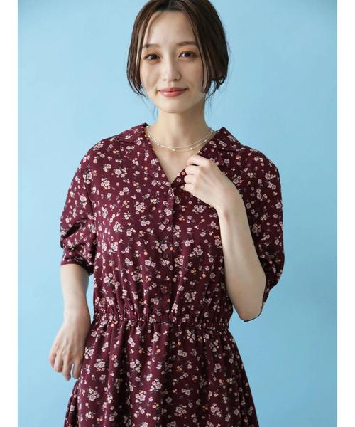 earth music&ecology（アースミュージックアンドエコロジー）の「花柄開襟ワンピース＊（ワンピース・レディース・ブラック/ブラウン/ボルドー・FREE）」の15枚目の写真