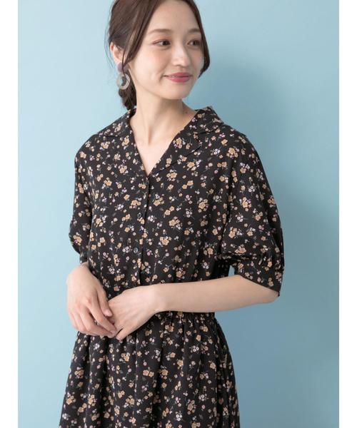 earth music&ecology（アースミュージックアンドエコロジー）の「花柄開襟ワンピース＊（ワンピース・レディース・ブラック/ブラウン/ボルドー・FREE）」の11枚目の写真