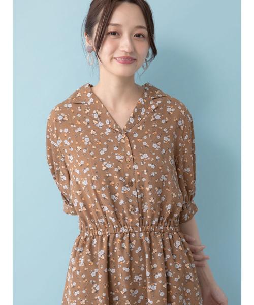 earth music&ecology（アースミュージックアンドエコロジー）の「花柄開襟ワンピース＊（ワンピース・レディース・ブラック/ブラウン/ボルドー・FREE）」の8枚目の写真