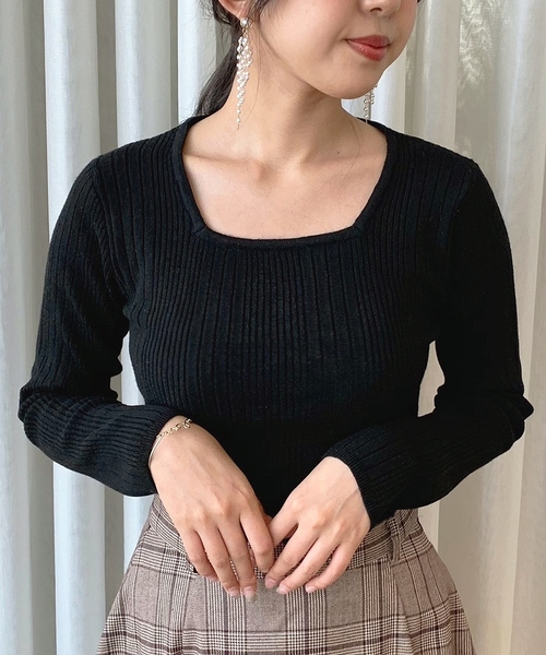 apres jour mignon(アプレジュールミニョン)の「スクエアネックランダムリブニット【ZOZOTOWN限定アイテム】(ニット/セーター・レディース・ブラック/ベージュ/アイボリー/オレンジ系その他・フリー)」の12枚目の写真