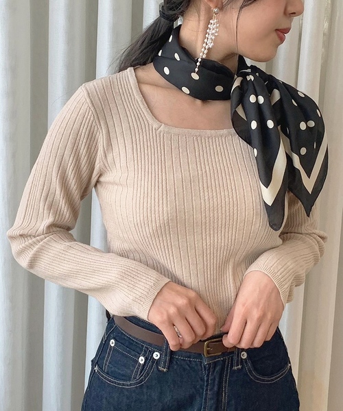apres jour mignon(アプレジュールミニョン)の「スクエアネックランダムリブニット【ZOZOTOWN限定アイテム】(ニット/セーター・レディース・ブラック/ベージュ/アイボリー/オレンジ系その他・フリー)」の18枚目の写真