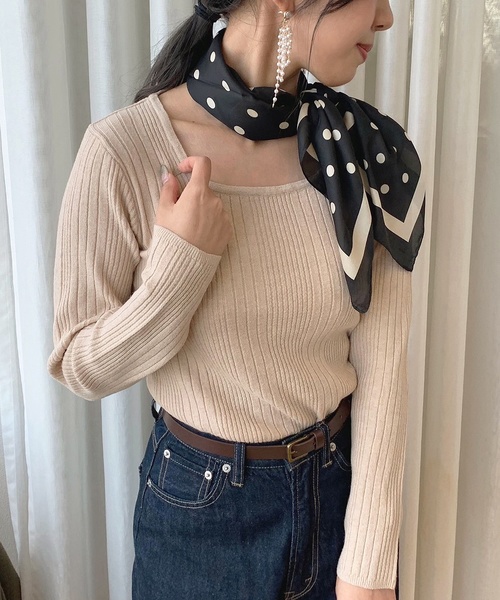 apres jour mignon(アプレジュールミニョン)の「スクエアネックランダムリブニット【ZOZOTOWN限定アイテム】(ニット/セーター・レディース・ブラック/ベージュ/アイボリー/オレンジ系その他・フリー)」の19枚目の写真