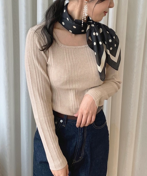 apres jour mignon(アプレジュールミニョン)の「スクエアネックランダムリブニット【ZOZOTOWN限定アイテム】(ニット/セーター・レディース・ブラック/ベージュ/アイボリー/オレンジ系その他・フリー)」の20枚目の写真