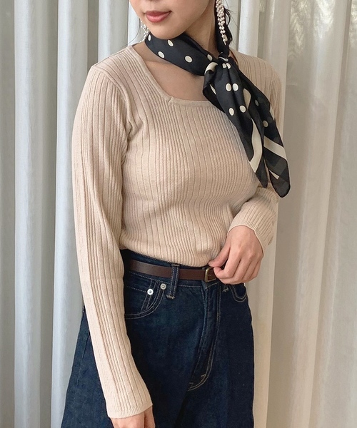apres jour mignon(アプレジュールミニョン)の「スクエアネックランダムリブニット【ZOZOTOWN限定アイテム】(ニット/セーター・レディース・ブラック/ベージュ/アイボリー/オレンジ系その他・フリー)」の21枚目の写真