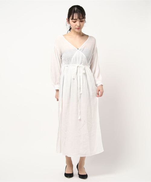 ＪＵＧＬＡＮＳ（ユグランス）の「＿レーヨンスラブガーゼ カシュクールガウンワンピース（ワンピース・レディース・モカ/アイボリー/グレー/ホワイト・FREE）」の7枚目の写真