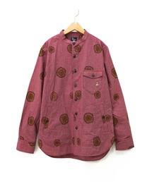 go slow caravan | 格子シャンブレー総柄プリントバンドカラーシャツ(シャツ/ブラウス)