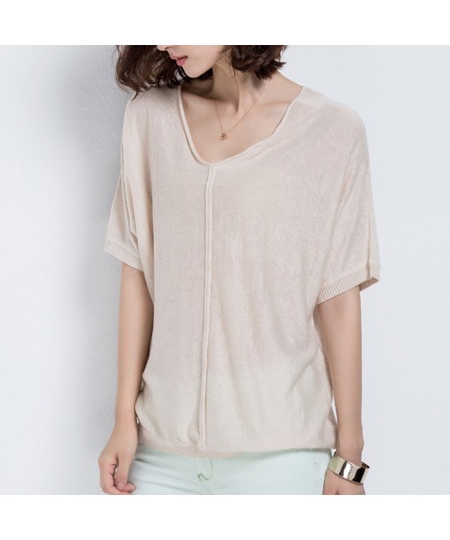 SAISON DE PAPILLON(セゾンドパピヨン)の「【リネン100%】Vネック薄手カットソー(Tシャツ/カットソー・レディース・ブラック/ベージュ/ミント/ホワイト・L/M)」の3枚目の写真