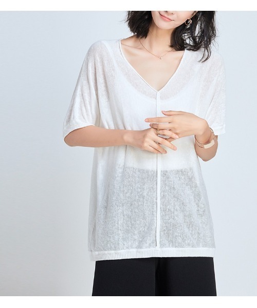 SAISON DE PAPILLON(セゾンドパピヨン)の「【リネン100%】Vネック薄手カットソー(Tシャツ/カットソー・レディース・ブラック/ベージュ/ミント/ホワイト・L/M)」の5枚目の写真