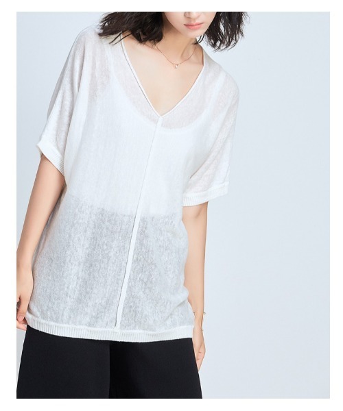 SAISON DE PAPILLON(セゾンドパピヨン)の「【リネン100%】Vネック薄手カットソー(Tシャツ/カットソー・レディース・ブラック/ベージュ/ミント/ホワイト・L/M)」の10枚目の写真