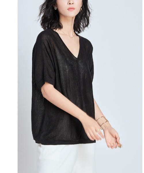 SAISON DE PAPILLON(セゾンドパピヨン)の「【リネン100%】Vネック薄手カットソー(Tシャツ/カットソー・レディース・ブラック/ベージュ/ミント/ホワイト・L/M)」の13枚目の写真