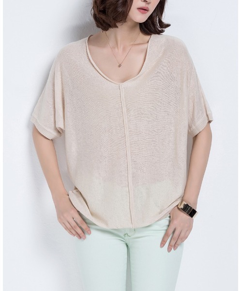 SAISON DE PAPILLON(セゾンドパピヨン)の「【リネン100%】Vネック薄手カットソー(Tシャツ/カットソー・レディース・ブラック/ベージュ/ミント/ホワイト・L/M)」の14枚目の写真