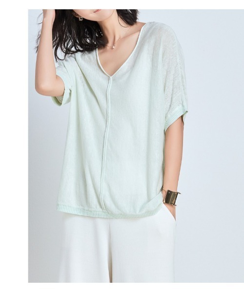 SAISON DE PAPILLON(セゾンドパピヨン)の「【リネン100%】Vネック薄手カットソー(Tシャツ/カットソー・レディース・ブラック/ベージュ/ミント/ホワイト・L/M)」の6枚目の写真