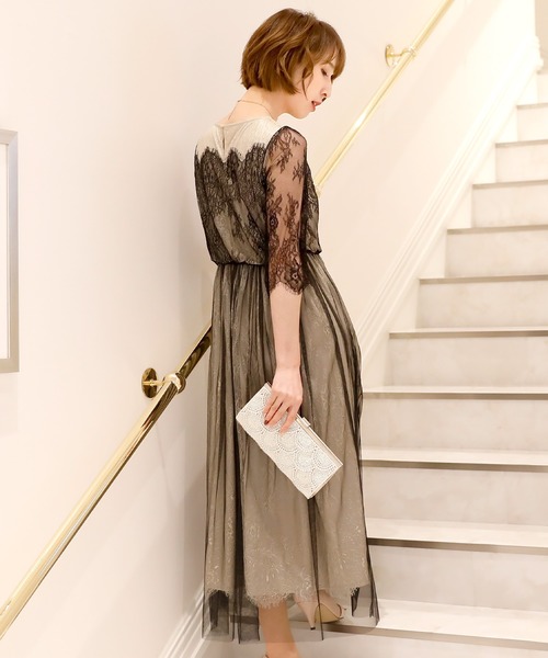 PourVous(プールヴー)の「ロング&七分袖 フォーマル チュール スカート お呼ばれ ワンピースドレス オケージョンドレス 結婚式 二次会 成人式 (ドレス・レディース・ダークパープル/グリーン/ブラック/グレー・M)」の22枚目の写真
