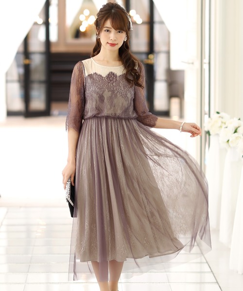 PourVous(プールヴー)の「ロング&七分袖 フォーマル チュール スカート お呼ばれ ワンピースドレス オケージョンドレス 結婚式 二次会 成人式 (ドレス・レディース・ダークパープル/グリーン/ブラック/グレー・M)」の18枚目の写真