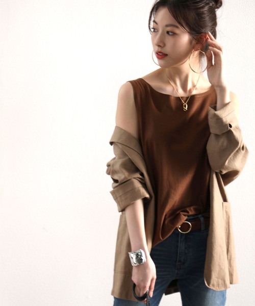 classicalelf（クラシカルエルフ）の「コーデの幅が広がる。ラウンドヘム無地タンクトップ(袖なし)（タンクトップ・レディース・ブラック/オフホワイト/キャメル/モカ/ライトグリーン/ブルー・MEDIUM/LARGE/X-LARGE/SMALL）」の9枚目の写真