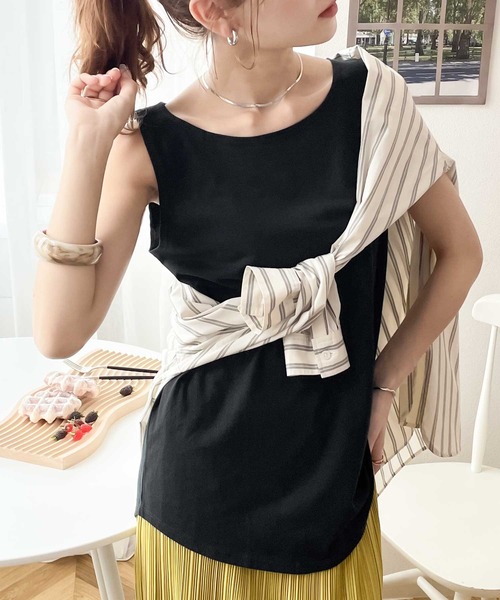 classicalelf（クラシカルエルフ）の「コーデの幅が広がる。ラウンドヘム無地タンクトップ(袖なし)（タンクトップ・レディース・ブラック/オフホワイト/キャメル/モカ/ライトグリーン/ブルー・MEDIUM/LARGE/X-LARGE/SMALL）」の18枚目の写真