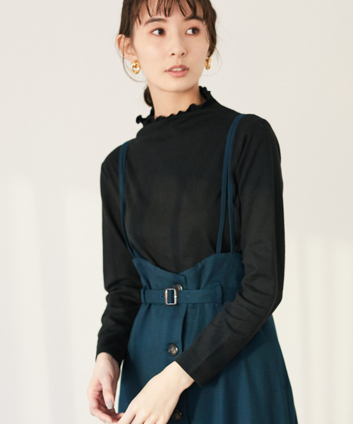 Green　Parks（グリーンパークス）の「ジャガードハイネックカットインナー＊（タンクトップ・レディース・ライトグレー/ブラック/オフホワイト/ライトベージュ・FREE）」の3枚目の写真