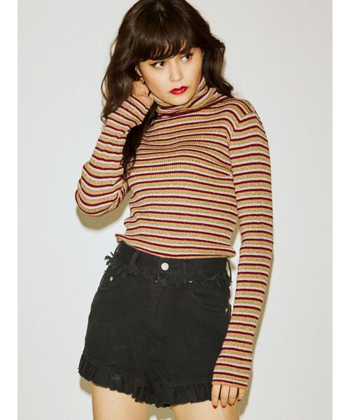 jouetie（ジュエティ）の「ベーシックボーダータートル（ニット/セーター・レディース・グリーン/パープル・MEDIUM）」の2枚目の写真