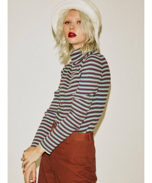 jouetie（ジュエティ）の「ベーシックボーダータートル（ニット/セーター・レディース・グリーン/パープル・MEDIUM）」の13枚目の写真