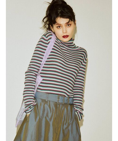 jouetie（ジュエティ）の「ベーシックボーダータートル（ニット/セーター・レディース・グリーン/パープル・MEDIUM）」の3枚目の写真