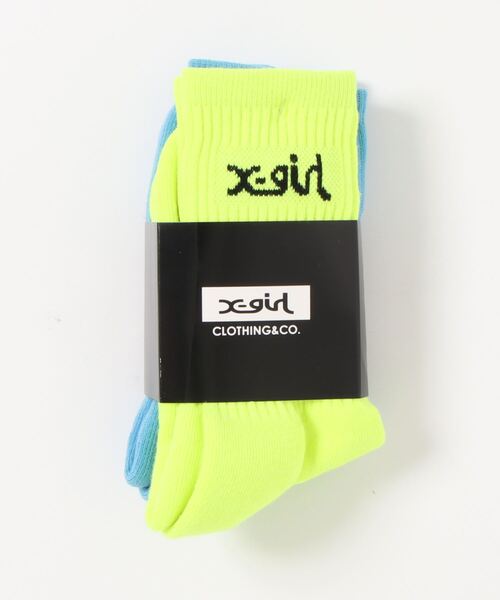 X-girl（エックスガール）の「【X-girl /エックスガール】 LOGO 2P MIDDLE SOCKS（ソックス/靴下・レディース・ホワイト/イエロー・FREE）」の2枚目の写真