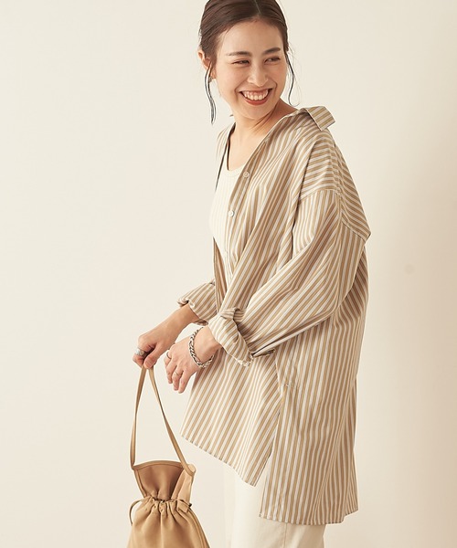 CIAOPANIC TYPY（チャオパニックティピー）の「【OSORO】ブロードストライプシャツ（シャツ/ブラウス・レディース・ベージュ/ピンク/ブルー/グリーン・ONE SIZE）」の2枚目の写真