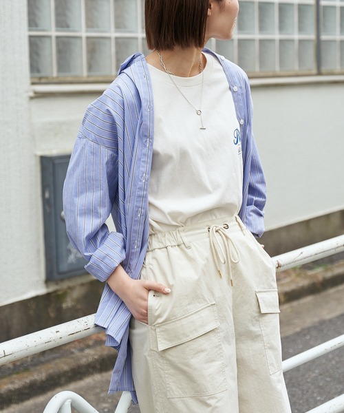 CIAOPANIC TYPY（チャオパニックティピー）の「【OSORO】ブロードストライプシャツ（シャツ/ブラウス・レディース・ベージュ/ピンク/ブルー/グリーン・ONE SIZE）」の3枚目の写真