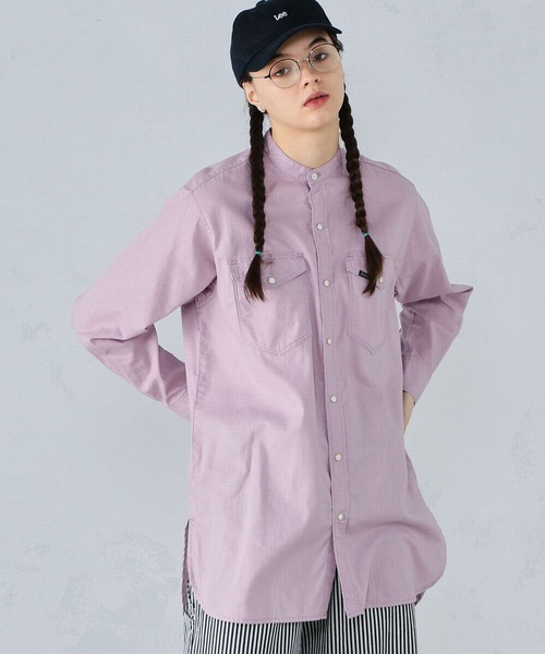 Lee(リー)の「Lee/リー バンドカラーシャツ(シャツ/ブラウス・レディース・パープル/オフホワイト/インディゴブルー/ライトインディゴブルー・SMALL/MEDIUM)」の4枚目の写真
