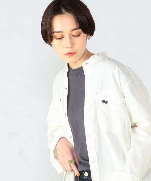 Lee(リー)の「Lee/リー バンドカラーシャツ(シャツ/ブラウス・レディース・パープル/オフホワイト/インディゴブルー/ライトインディゴブルー・SMALL/MEDIUM)」の1枚目の写真