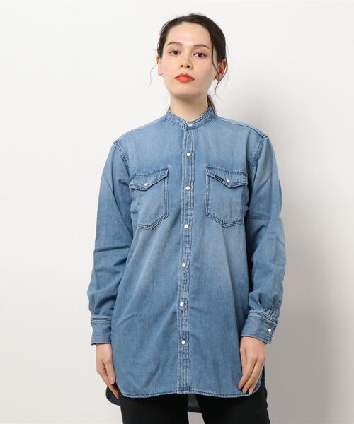 Lee(リー)の「Lee/リー バンドカラーシャツ(シャツ/ブラウス・レディース・パープル/オフホワイト/インディゴブルー/ライトインディゴブルー・SMALL/MEDIUM)」の18枚目の写真