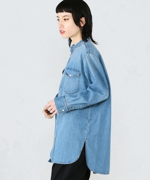 Lee(リー)の「Lee/リー バンドカラーシャツ(シャツ/ブラウス・レディース・パープル/オフホワイト/インディゴブルー/ライトインディゴブルー・SMALL/MEDIUM)」の12枚目の写真