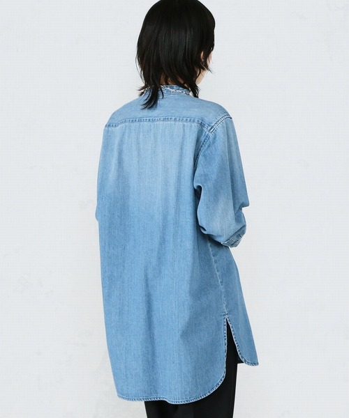 Lee(リー)の「Lee/リー バンドカラーシャツ(シャツ/ブラウス・レディース・パープル/オフホワイト/インディゴブルー/ライトインディゴブルー・SMALL/MEDIUM)」の14枚目の写真