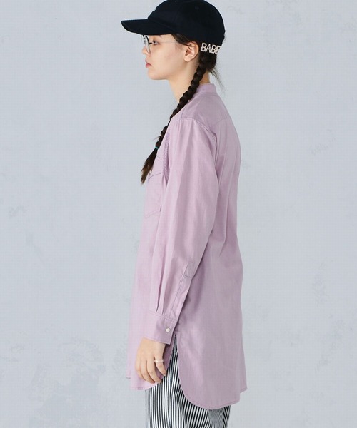 Lee(リー)の「Lee/リー バンドカラーシャツ(シャツ/ブラウス・レディース・パープル/オフホワイト/インディゴブルー/ライトインディゴブルー・SMALL/MEDIUM)」の8枚目の写真