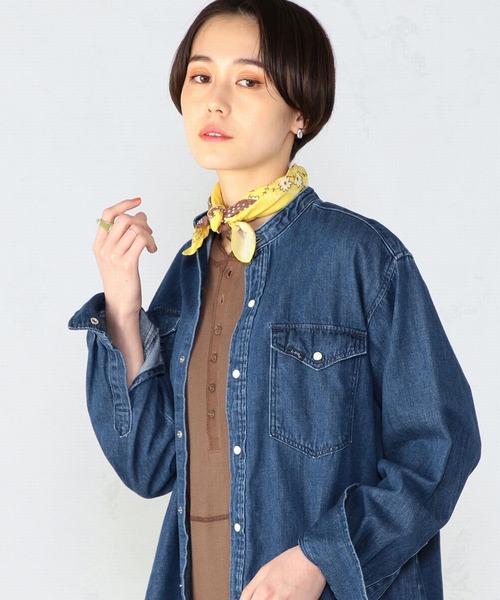 Lee(リー)の「Lee/リー バンドカラーシャツ(シャツ/ブラウス・レディース・パープル/オフホワイト/インディゴブルー/ライトインディゴブルー・SMALL/MEDIUM)」の20枚目の写真