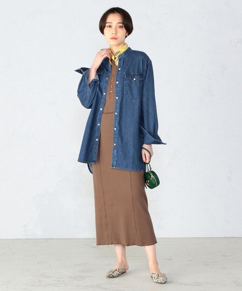 Lee(リー)の「Lee/リー バンドカラーシャツ(シャツ/ブラウス・レディース・パープル/オフホワイト/インディゴブルー/ライトインディゴブルー・SMALL/MEDIUM)」の21枚目の写真