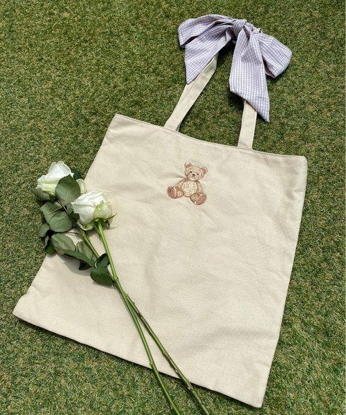 ★ハンドメイド★ ミニチュア トートバッグ ホワイト おリボンSP ver. ☆ハンドメイド☆ ミニチュア トートバッグ ホワイト おリボンSP ver.