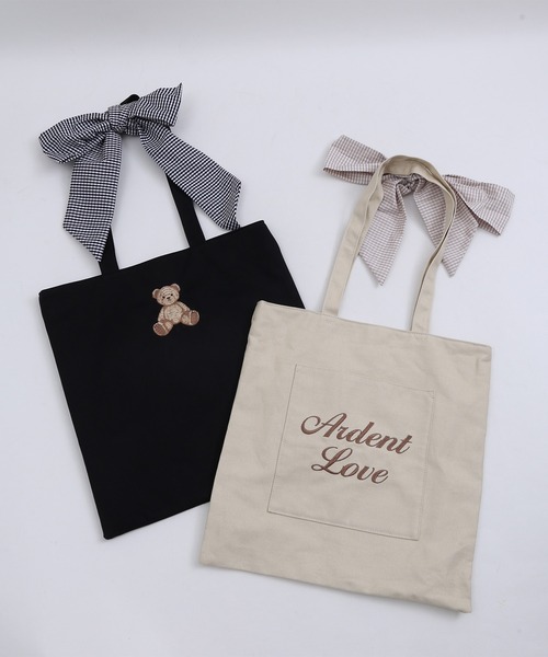 WC（ダブル シー）の「クマ刺繍リボントートバッグ（トートバッグ・レディース・ブラック/ベージュ・FREE）」の5枚目の写真