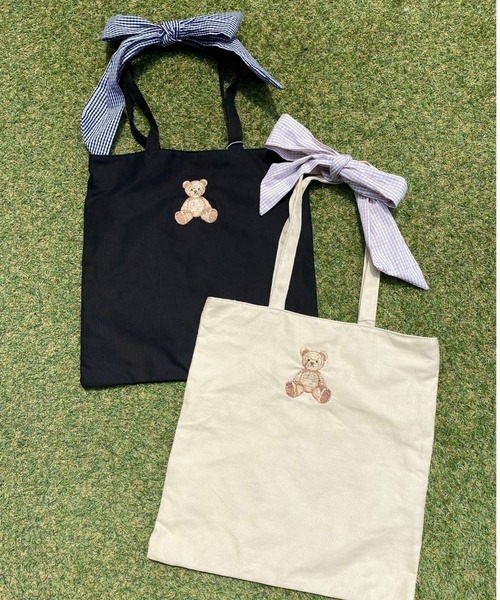 クマ刺繍トートバッグ Amazon | クマ 刺繍 コットントートバッグ 熊 エコバッグ ベアー