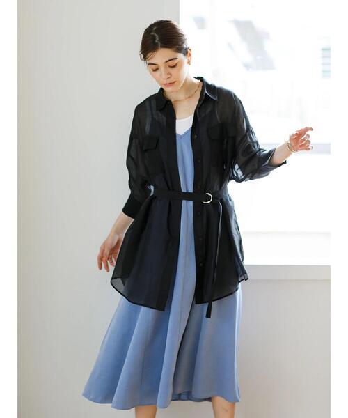koe(コエ)の「ベルト付きシアーシャツチュニック*(シャツ/ブラウス・レディース・ブラック/ホワイト/ミント・FREE)」の5枚目の写真
