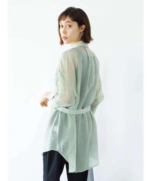 koe(コエ)の「ベルト付きシアーシャツチュニック*(シャツ/ブラウス・レディース・ブラック/ホワイト/ミント・FREE)」の8枚目の写真