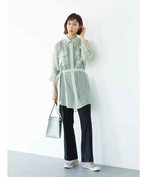 koe(コエ)の「ベルト付きシアーシャツチュニック*(シャツ/ブラウス・レディース・ブラック/ホワイト/ミント・FREE)」の9枚目の写真