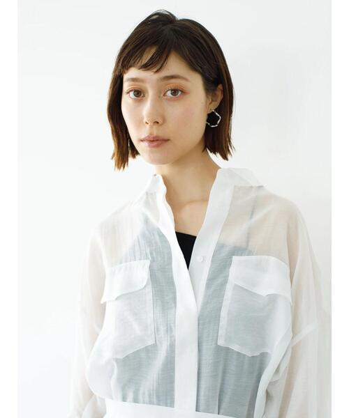 koe(コエ)の「ベルト付きシアーシャツチュニック*(シャツ/ブラウス・レディース・ブラック/ホワイト/ミント・FREE)」の12枚目の写真