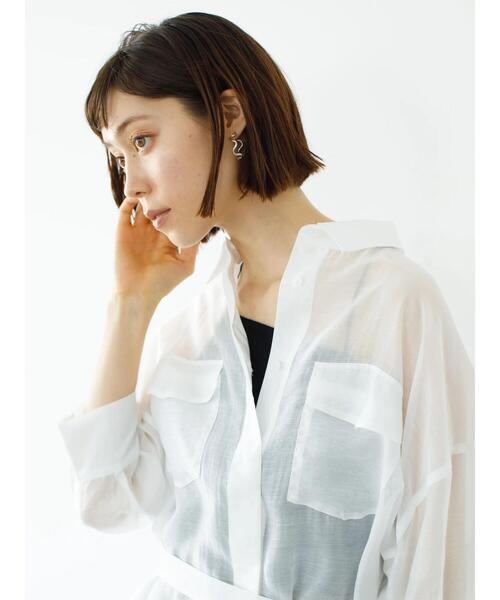 koe(コエ)の「ベルト付きシアーシャツチュニック*(シャツ/ブラウス・レディース・ブラック/ホワイト/ミント・FREE)」の13枚目の写真