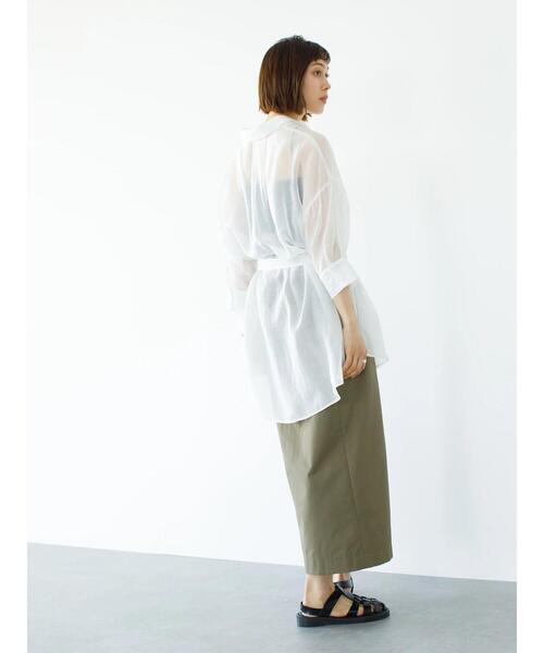 koe(コエ)の「ベルト付きシアーシャツチュニック*(シャツ/ブラウス・レディース・ブラック/ホワイト/ミント・FREE)」の15枚目の写真