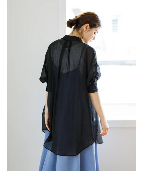 koe(コエ)の「ベルト付きシアーシャツチュニック*(シャツ/ブラウス・レディース・ブラック/ホワイト/ミント・FREE)」の16枚目の写真