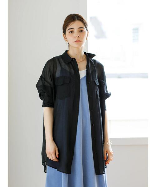 koe(コエ)の「ベルト付きシアーシャツチュニック*(シャツ/ブラウス・レディース・ブラック/ホワイト/ミント・FREE)」の17枚目の写真