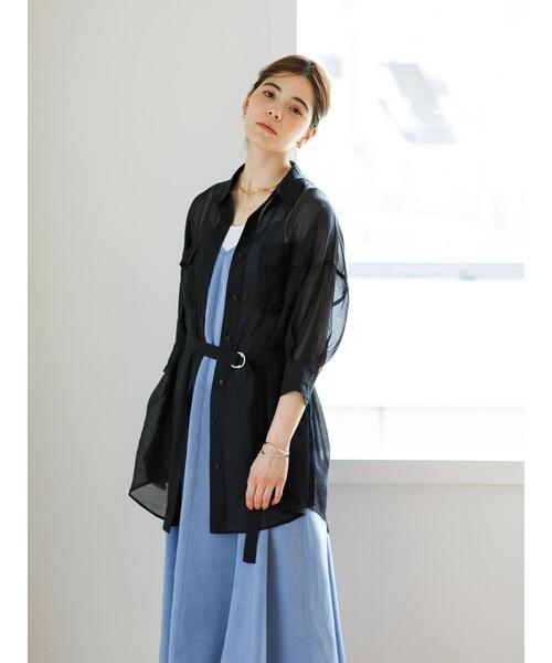 koe(コエ)の「ベルト付きシアーシャツチュニック*(シャツ/ブラウス・レディース・ブラック/ホワイト/ミント・FREE)」の19枚目の写真