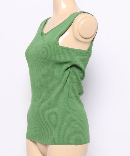 AZUL by moussy（アズールバイマウジー）の「DOUBLE STRAP KNIT TANKTOP/ダブルストラップニットタンククトップ（タンクトップ・レディース・ライトベージュ/ブラック/グリーン・MEDIUM/SMALL）」の14枚目の写真
